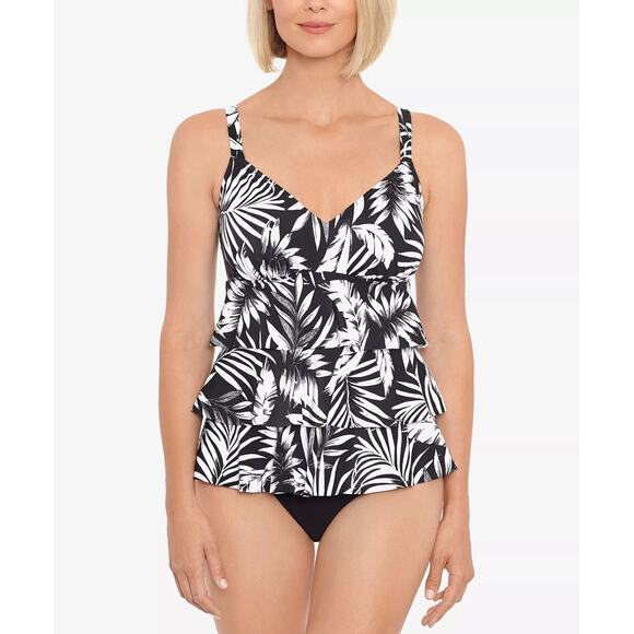 Swim Solutions Shaping Tropical One Piece 8 New Black white NWT df1 - Picture 1 of 6